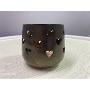 Vintage Solid Brass Pierced  Heart Shape Tea Light Candle Holder.‎ 2.5" Tall